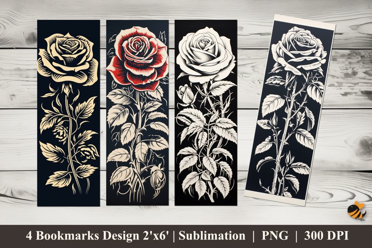 Digital Rose Bookmarks Sublimation Design example image 1