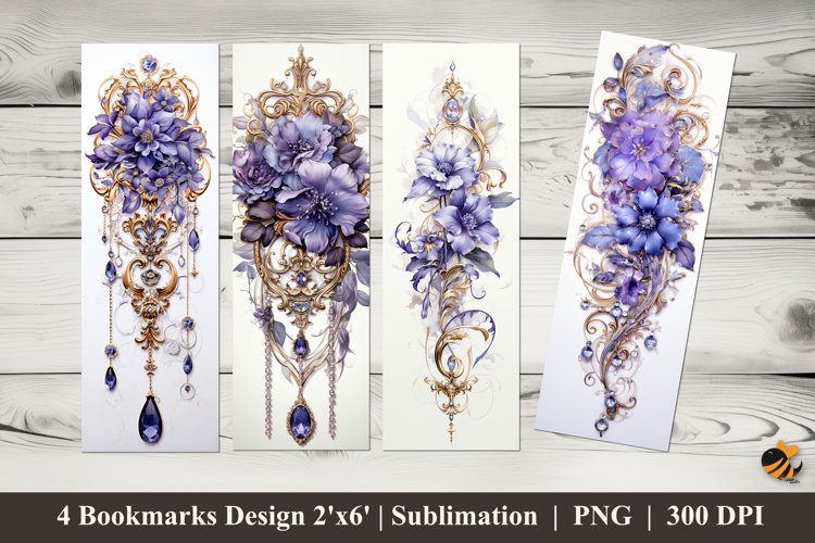 Victorian Purple Bookmarks Sublimation Design example image 1