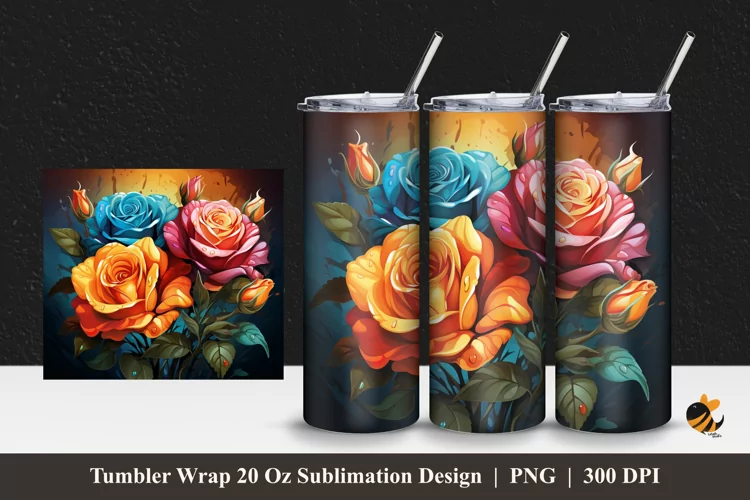 Rose And Dew Tumbler Wrap Sublimation Design 1