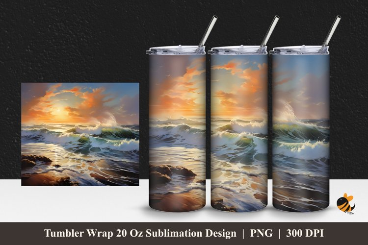 Big Waves Tumbler Wrap Sublimation Design 1 example image 1