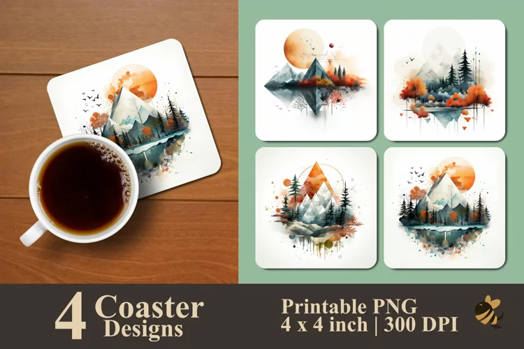 Geometric Landscape Coaster Sublimation Designs
