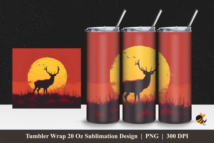 Wildlife Sunset Tumbler Wrap Sublimation Design 1