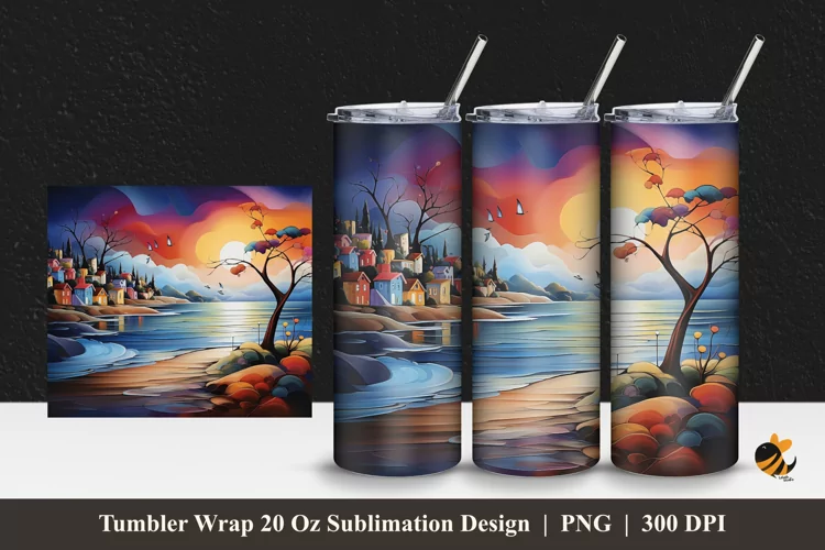 Lake Villa Tumbler Wrap Sublimation Design 1