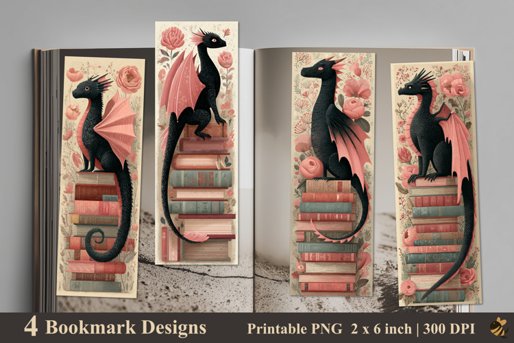 Black Dragon Flowers Bookmarks Sublimation Design