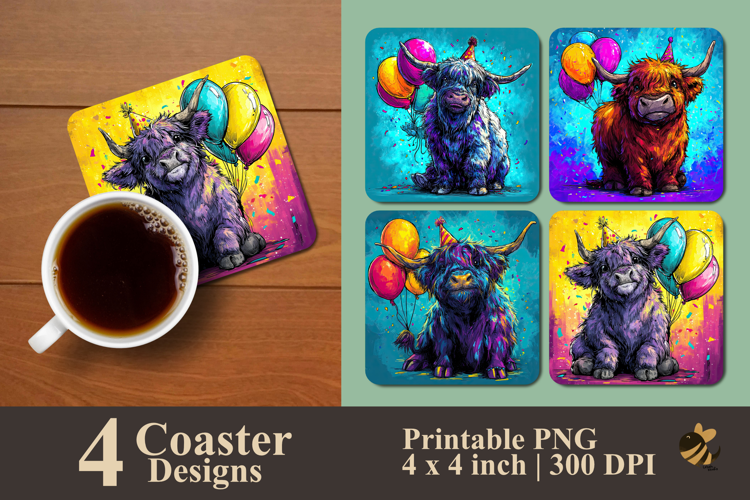 Highland Cattle Birthday Coaster Sublimation Design