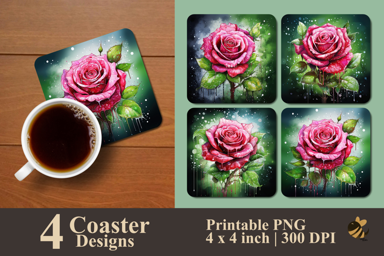 Pink Olive Rose Coaster Sublimation Design
