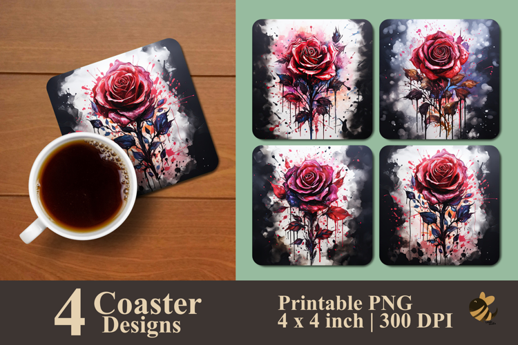 Obsidian Rose Coaster Sublimation Design