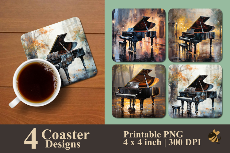 Piano In The Rain Coaster Sublimation Design