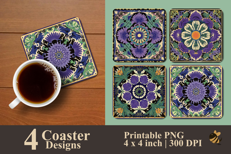 Purple Floral Batik Coaster Sublimation Design