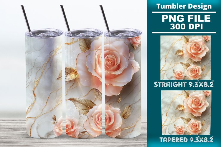 3D Rose Tumbler 20oz skinny wrap design, Tumbler design