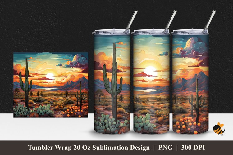 Cactusy View Tumbler Wrap Sublimation Design 1 example image 1