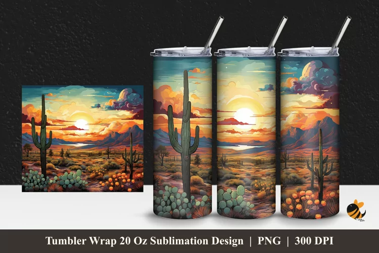 Cactusy View Tumbler Wrap Sublimation Design 1