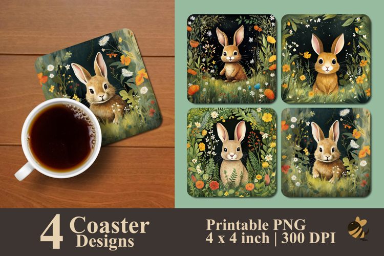 Happy Bunny Garden Coaster Sublimation Design