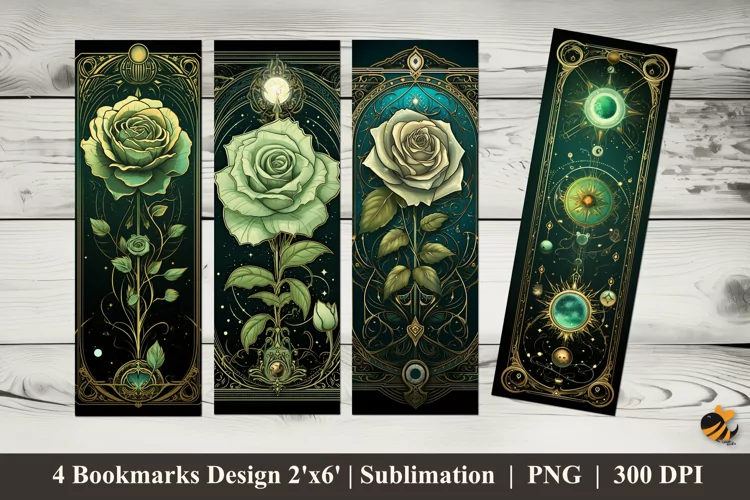 Green Rose Bookmarks Sublimation Design