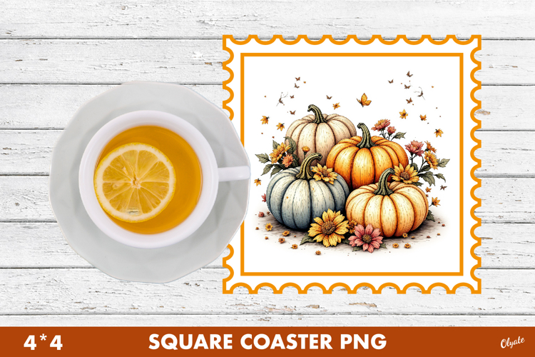 Pumpkin Coaster PNG. Halloween Square Coaster PNG