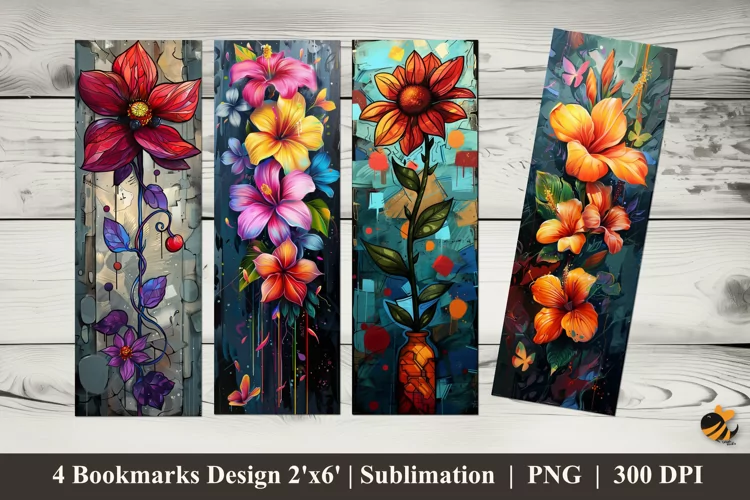 Flower Painting Bookmarks Sublimation Design