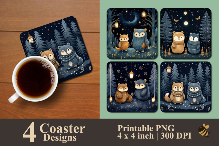 Animal And Night Forest Coaster Sublimation Design