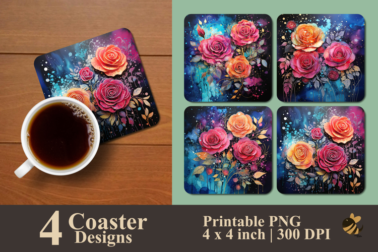 Bicolor roses Coaster Sublimation Design