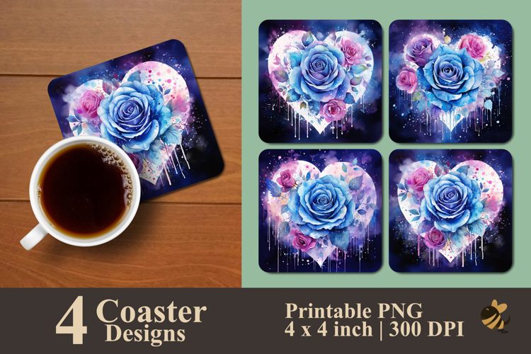 Beauty Heart And Floral Coaster Sublimation Design