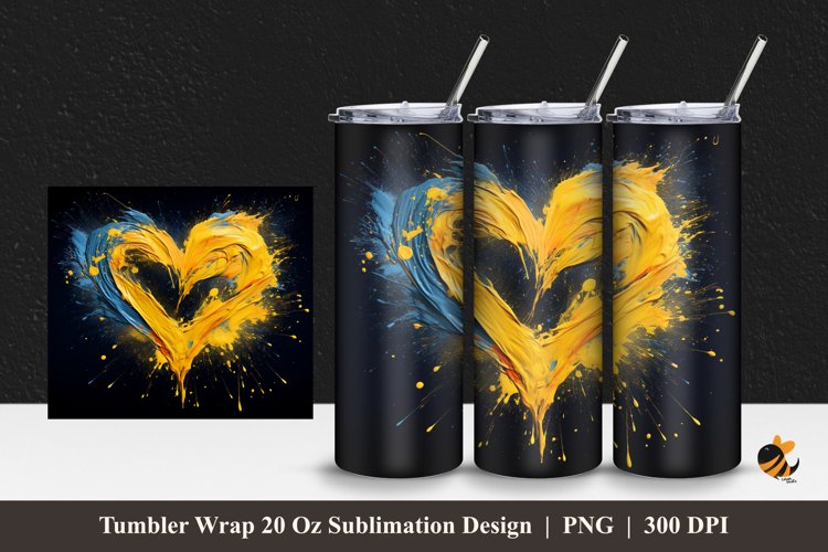 Yellow Heart Tumbler Wrap Sublimation Design 1 example image 1