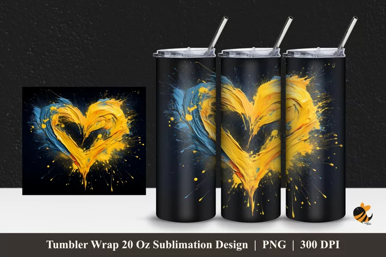 Yellow Heart Tumbler Wrap Sublimation Design 1
