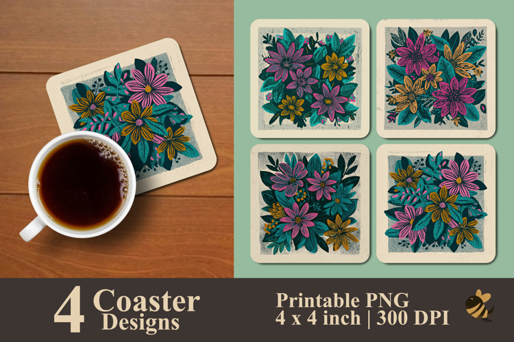 Serene Bloom Coaster Sublimation Design