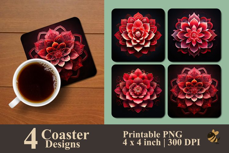 Scarlet Flower Coaster Sublimation Designs example image 1