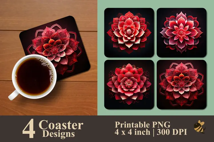 Scarlet Flower Coaster Sublimation Designs