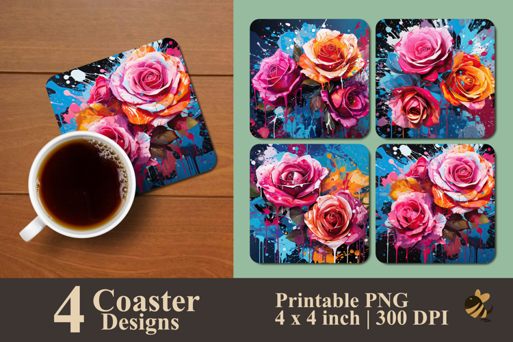Funky Ink Splash Rose Coaster Sublimation Design