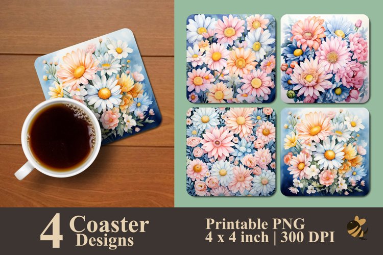 Daisy Flowers Coaster Sublimation Designs example image 1