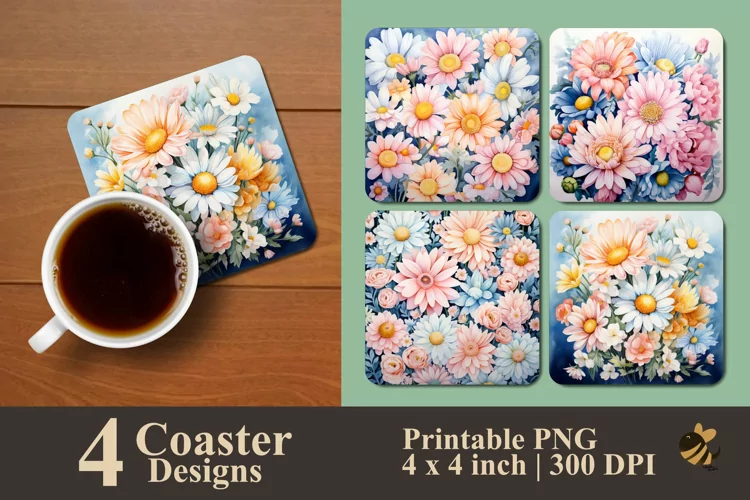 Daisy Flowers Coaster Sublimation Designs