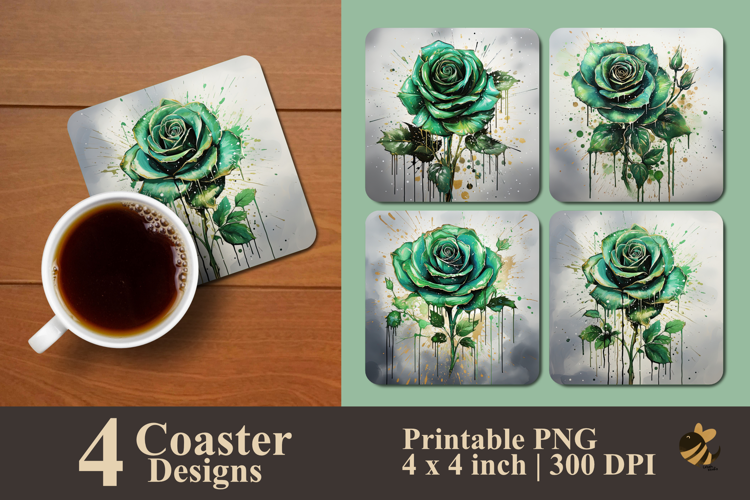 Metalic Emerald Rose Coaster Sublimation Design