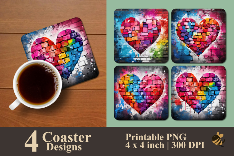 Colorful Heart Coaster Sublimation Design