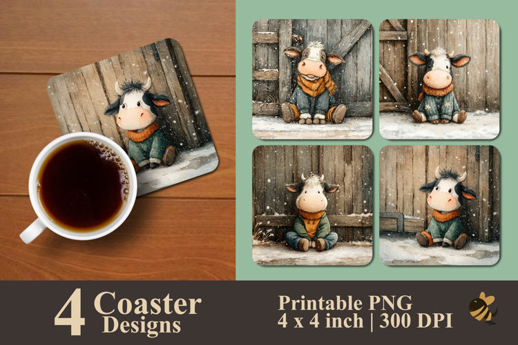 Cozy Farm Cow Coaster Sublimation Design