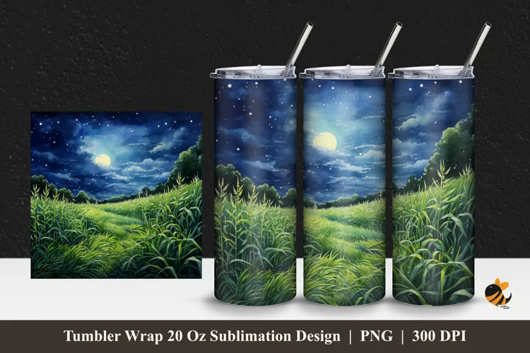 Field At Night Tumbler Wrap Sublimation Design 1