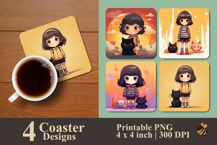 Cute Little Girl Coaster Sublimation Designs example image 1