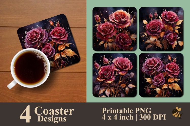 Maroon Roses Textured Coaster Sublimation Designs example image 1