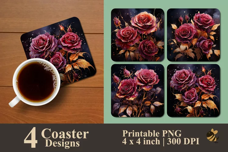 Maroon Roses Textured Coaster Sublimation Designs