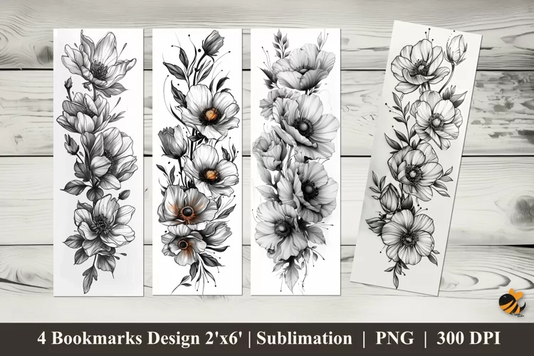 Handwritten Flowers Bookmarks Sublimation Design