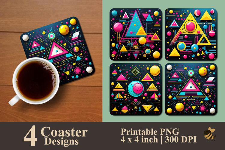 Electric Pop Geometric Coaster Sublimation Design