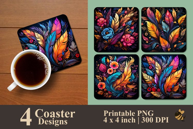 Colorful Leaf Art Coaster Sublimation Designs example image 1