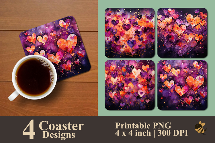 Inked Hearts Festival Coaster Sublimation Design