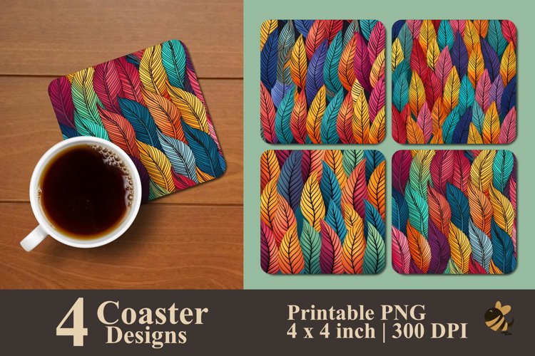 Colorful Leaves Coaster Sublimation Designs example image 1