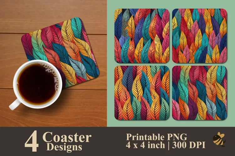 Colorful Leaves Coaster Sublimation Designs