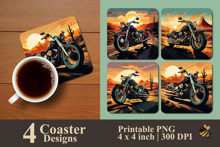 Classic Motorcycle Art Ride Coaster Sublimation Design