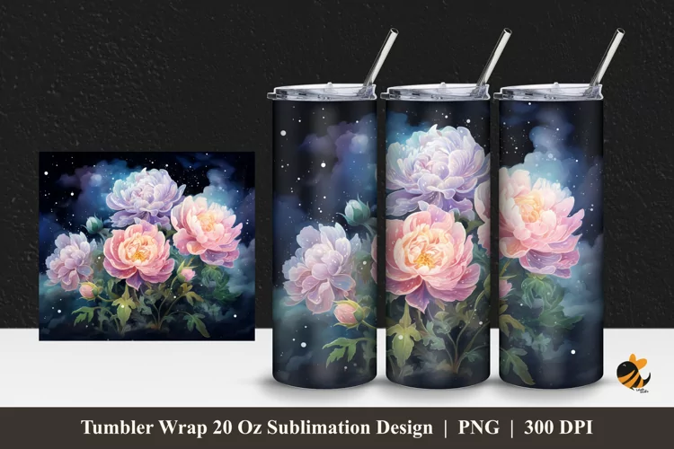 Misty Night Flower Tumbler Wrap Sublimation Design 1