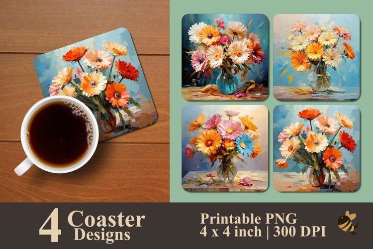 Bright Flowers Coaster Sublimation Designs example image 1