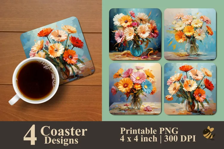 Bright Flowers Coaster Sublimation Designs