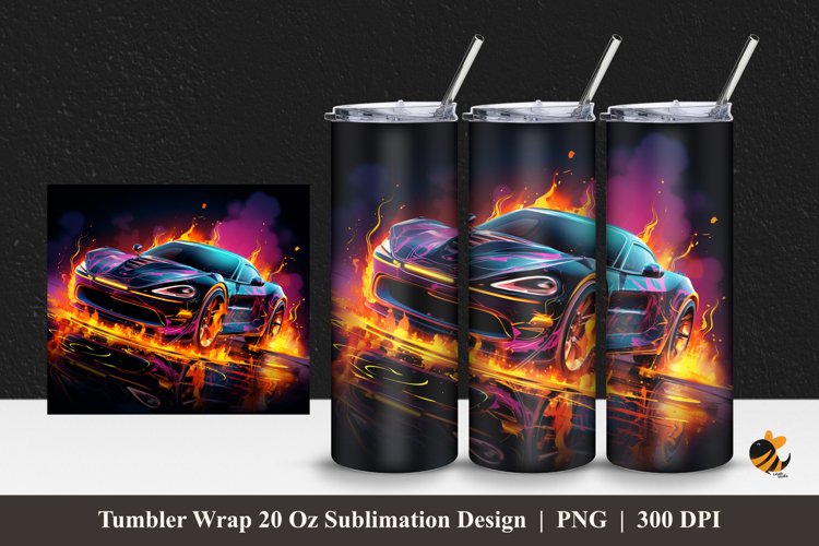 Burning Car Effect Tumbler Wrap Sublimation Design 1 example image 1