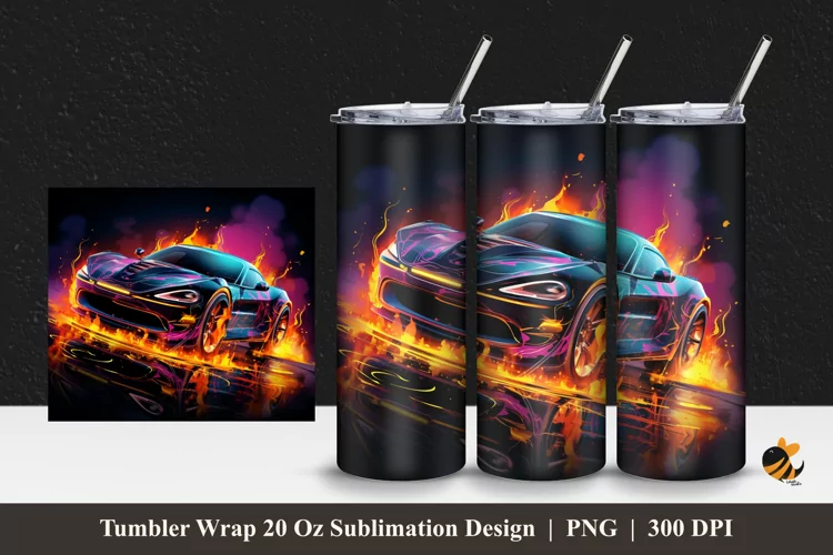 Burning Car Effect Tumbler Wrap Sublimation Design 1